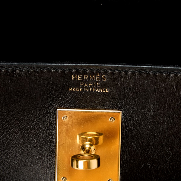 HERMES ケリー 32 ◯W ハンドバッグ ブラック ゴールド ボックスカーフの画像9