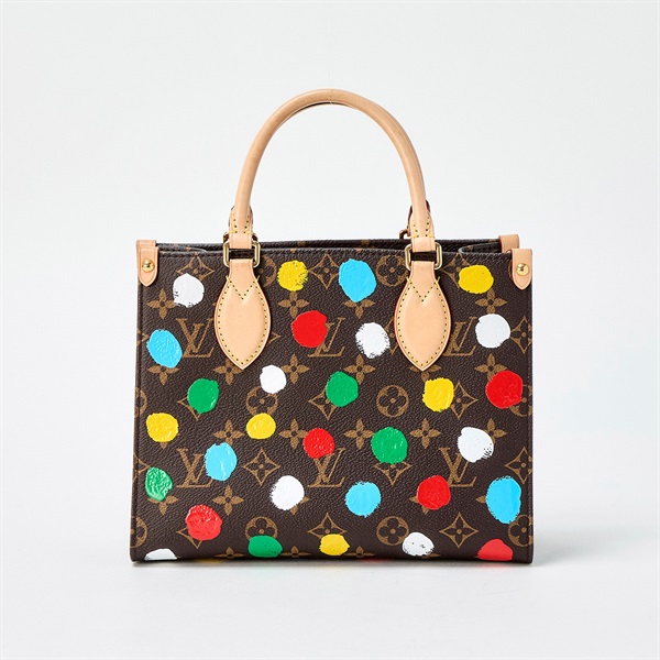 LOUIS VUITTON×Yayoi Kusama オンザゴー モノグラム PM ハンドバッグ M46380 ブラウン ゴールド PVC レザーの画像2