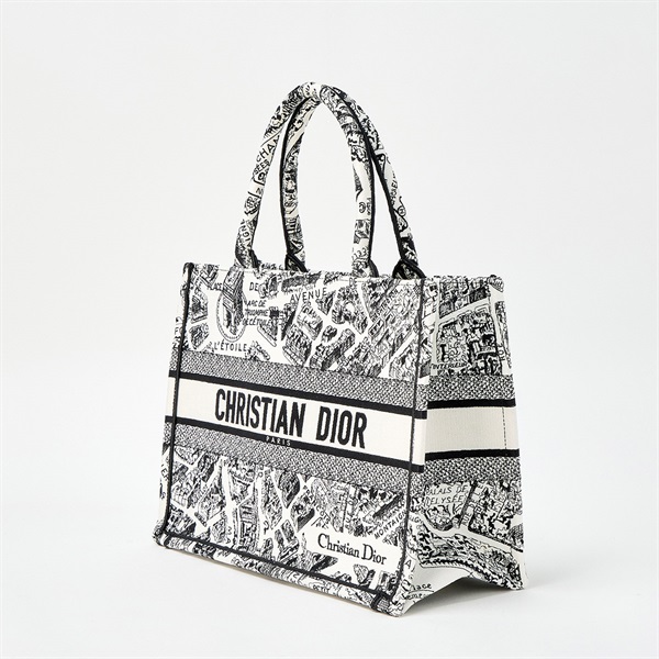 Christian Dior ブックトート ミディアム トートバッグ ホワイト ブラック キャンバスの画像1