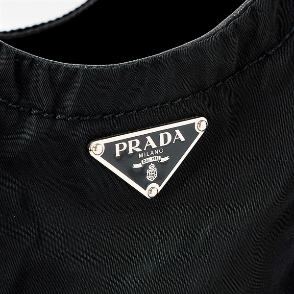 PRADA トライアングル トートバッグ ブラック シルバー ナイロン レザーの画像4