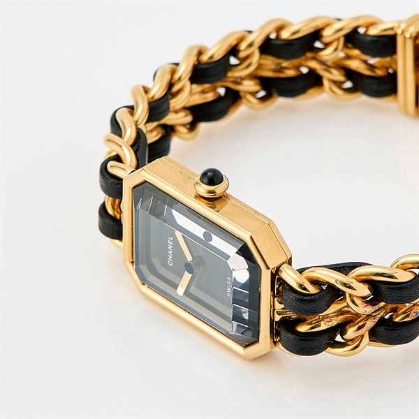 CHANEL プルミエール クオーツ 腕時計 M ブラック文字盤 ゴールド ブラック GP レザーの画像2