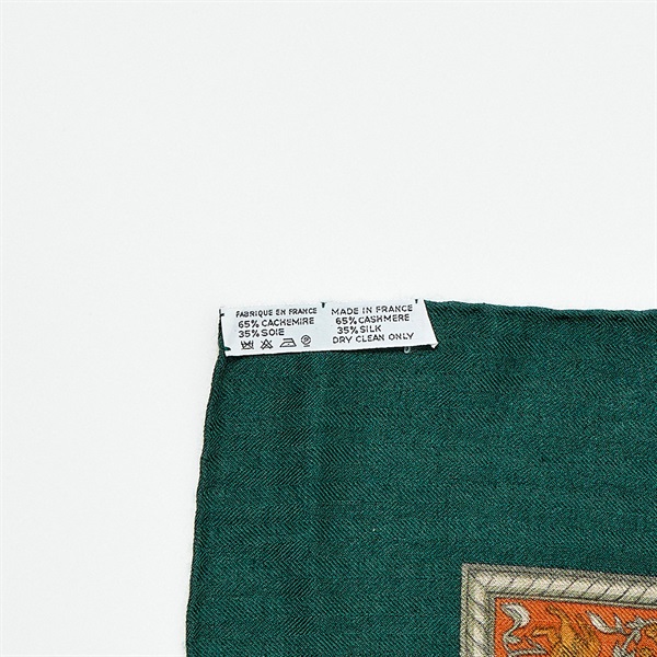 HERMES カレジェアン スカーフ グリーン オレンジ カシミヤ シルクの画像2
