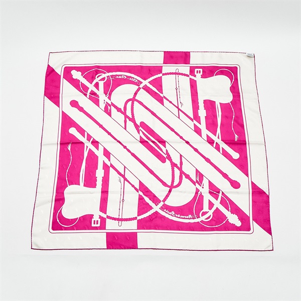HERMES カレ スカーフ 90 ピンク ホワイト シルクの画像1