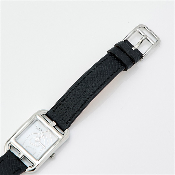 HERMES ケープコッド CC1.310 クオーツ 腕時計 23MM ホワイト文字盤 シルバー ブラック SS レザーの画像4