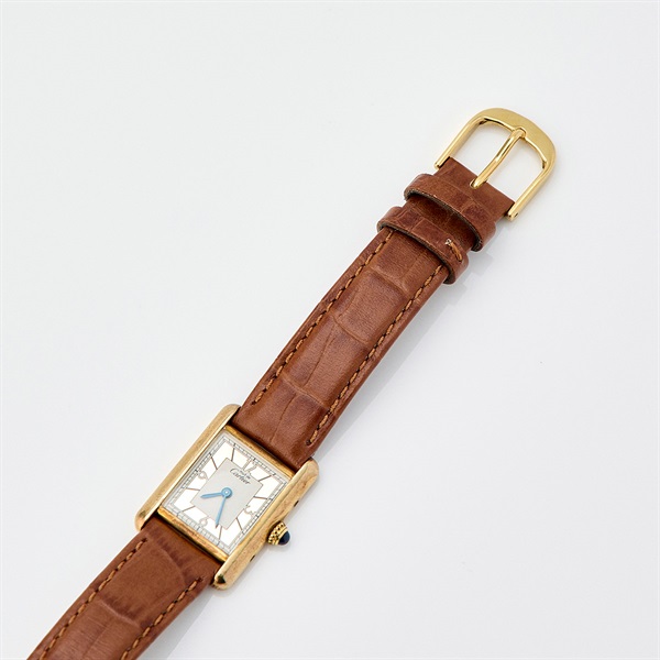 Cartier マスト タンク 1613 クオーツ 腕時計 20MM アイボリー文字盤 ゴールド ゴールド レザー 925 レザーの画像4