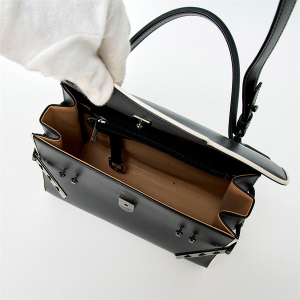 Delvaux ハンドバッグ タンペートMMイリュージョン ブラック ホワイト ボックスカーフの画像7