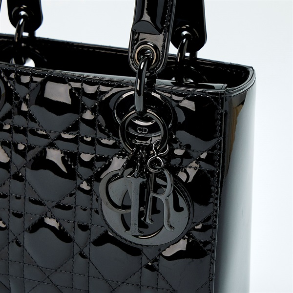 Christian Dior レディディオール スモール ショルダーバッグ ブラック ブラック エナメルの画像4