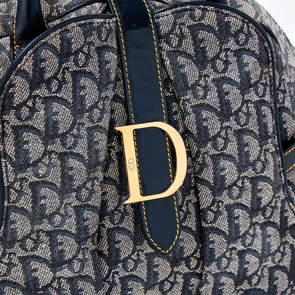 Christian Dior ダブルサドル ハンドバッグ ネイビー ゴールド キャンバスの画像4