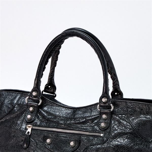 BALENCIAGA ジャイアント パートタイム ハンドバッグ 282009  ブラック シルバー レザーの画像3