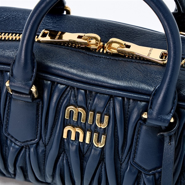 MIU MIU マテラッセ ハンドバッグ ネイビー ゴールド レザーの画像4