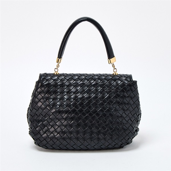 BOTTEGA VENETA クラシック イントレチャート ハンドバッグ ブラック ゴールド レザーの画像2