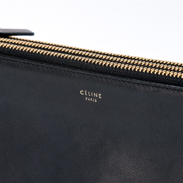 CELINE トリオ ラージ ショルダーバッグ ブラック ゴールド レザーの画像4