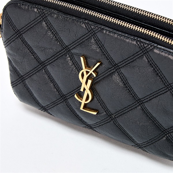 Yves Saint Laurent YSLロゴ ショルダーバッグ 608941 ブラック ゴールド レザーの画像5