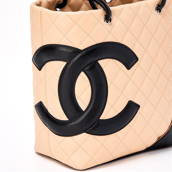 CHANEL カンボン 9番台 ハンドバッグ ベージュ ブラック レザーの画像4