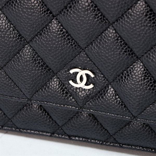 CHANEL マトラッセ トップハンドル チェーンウォレット ショルダーバッグ ブラック シルバー キャビアスキンの画像6