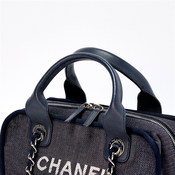 CHANEL ドーヴィル ショルダーバッグ ネイビー シルバー デニムの画像5