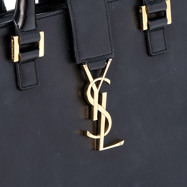 SAINT LAURENT カバス スモール ハンドバッグ ブラック ゴールド カーフスキンの画像4