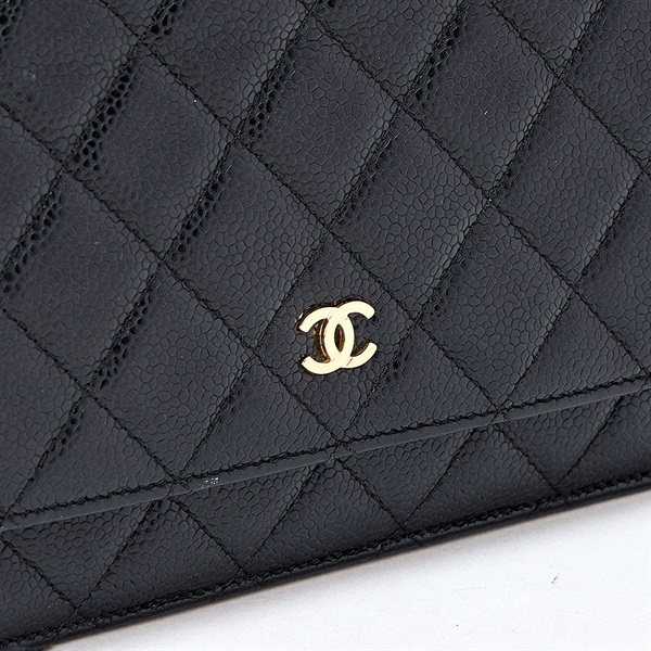 CHANEL マトラッセ チェーンウォレット ショルダーバッグ ブラック ゴールド キャビアスキンの画像4