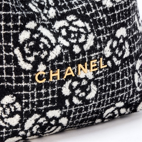 CHANEL シャネル22 スモール 2023年 ショルダーバッグ ブラック ホワイト ゴールド カシミヤジャガードの画像4