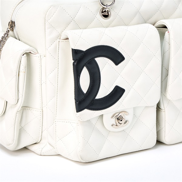 CHANEL カンボン 2003年 ショルダーバッグ ホワイト ブラック シルバー ラムレザーの画像4