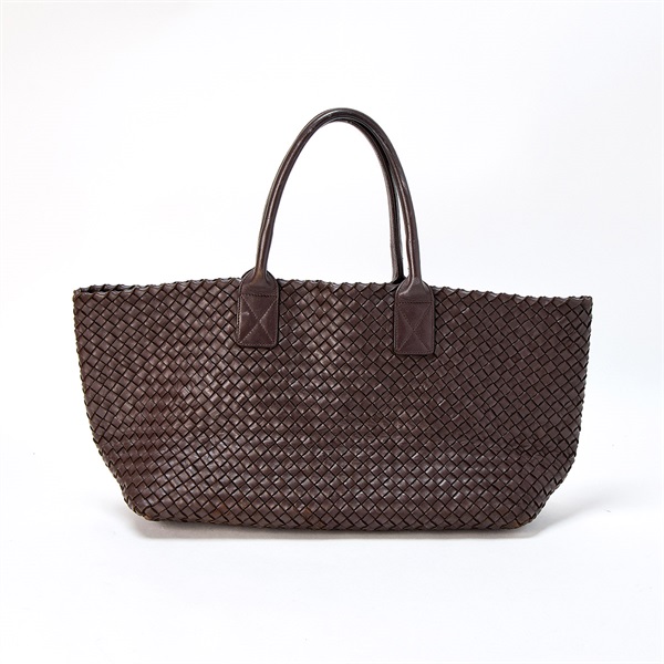 BOTTEGA VENETA イントレチャート カバ MM トートバッグ ブラウン ゴールド レザーの画像2