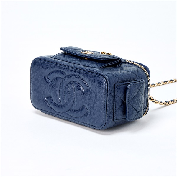 CHANEL マトラッセ 2WAYバニティバッグ 2021年 バニティバッグ ネイビー ゴールド キャビアスキンの画像5