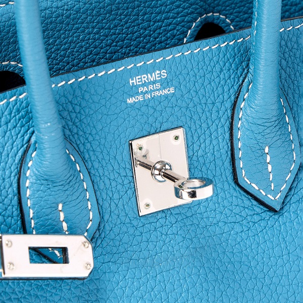 HERMES バーキン 25 2009年 □M ハンドバッグ ブルージーン シルバー トゴの画像6