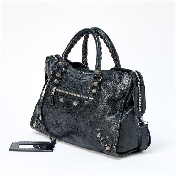 BALENCIAGA シティ ハンドバッグ 281770 ブラック シルバー レザーの画像1