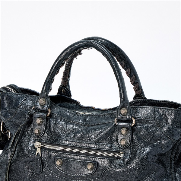 BALENCIAGA シティ ハンドバッグ 281770 ブラック シルバー レザーの画像3