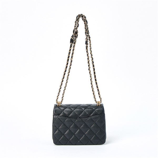CHANEL ココマーク チェーンベルト シングルフラップダブルチェーン 2021年 ショルダーバッグ ブラック ゴールド グレインドカーフスキンの画像2