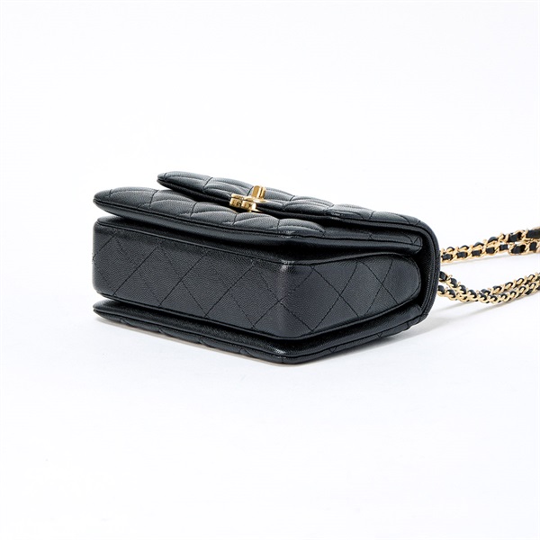 CHANEL ココマーク チェーンベルト シングルフラップダブルチェーン 2021年 ショルダーバッグ ブラック ゴールド グレインドカーフスキンの画像6