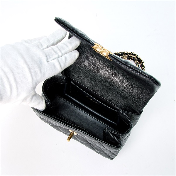 CHANEL ココマーク チェーンベルト シングルフラップダブルチェーン 2021年 ショルダーバッグ ブラック ゴールド グレインドカーフスキンの画像7