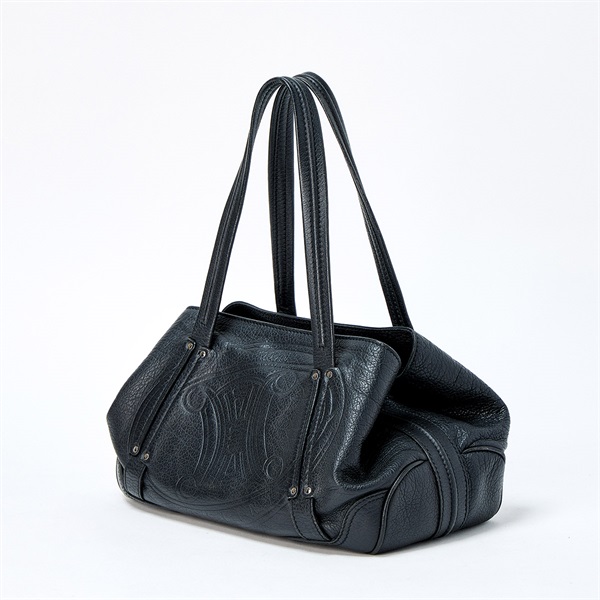 CELINE マカダム ショルダーバッグ ブラック ゴールド レザーの画像1