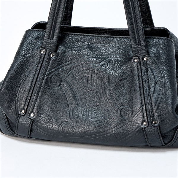 CELINE マカダム ショルダーバッグ ブラック ゴールド レザーの画像4
