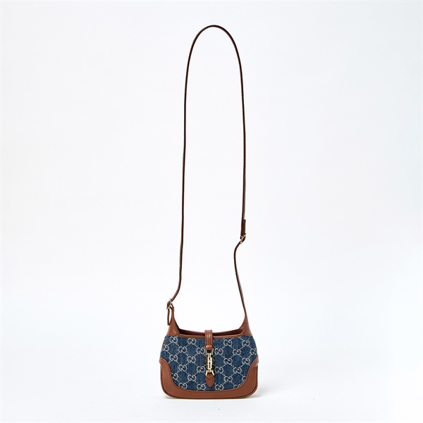 GUCCI ジャッキー ショルダーバッグ ネイビー ブラウン ゴールド GGジャカードデニムの画像5