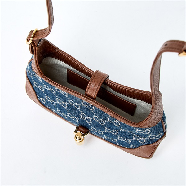 GUCCI ジャッキー ショルダーバッグ ネイビー ブラウン ゴールド GGジャカードデニムの画像7