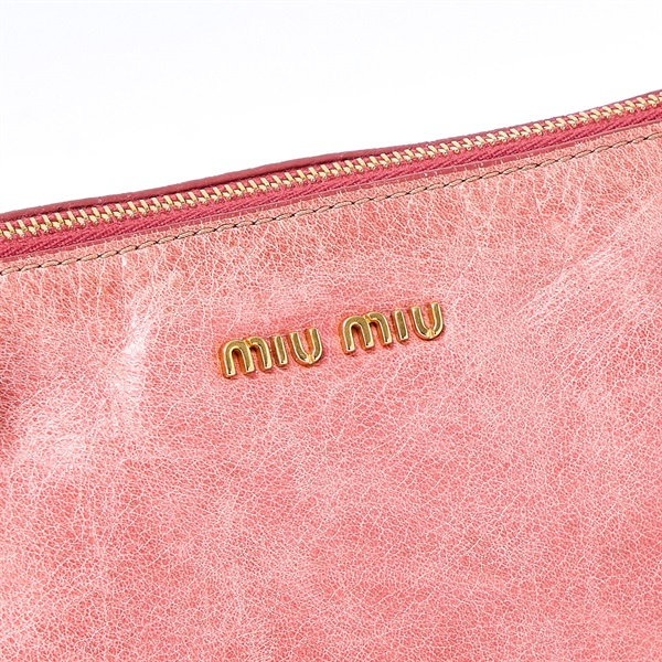 MIU MIU サイドリボン ショルダーバッグ ピンク ゴールド レザーの画像4