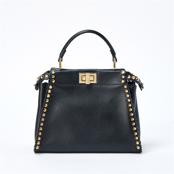 FENDI ピーカブー IseeU ミニ ハンドバッグ ブラック ゴールド カーフレザーの画像2