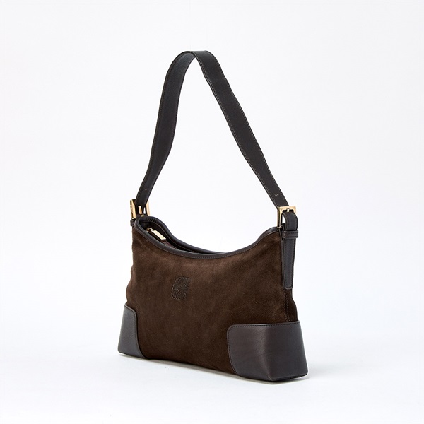 LOEWE アナグラム ショルダーバッグ ブラウン ゴールド スエードの画像1