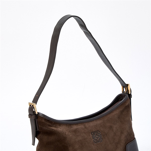 LOEWE アナグラム ショルダーバッグ ブラウン ゴールド スエードの画像3