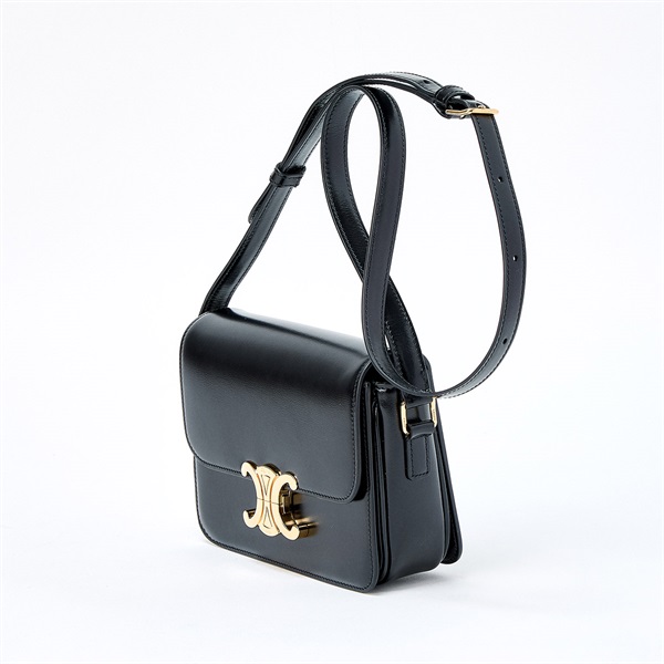 CELINE トリオンフ ティーン ショルダーバッグ ブラック ゴールド シャイニーカーフスキンの画像1