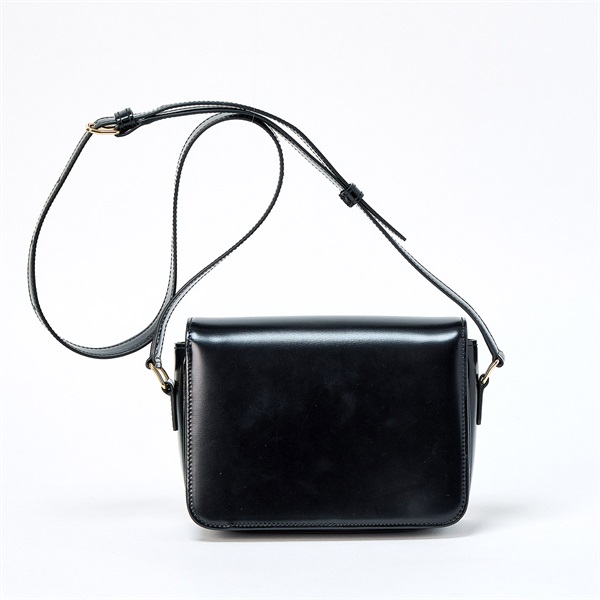 CELINE トリオンフ ティーン ショルダーバッグ ブラック ゴールド シャイニーカーフスキンの画像2