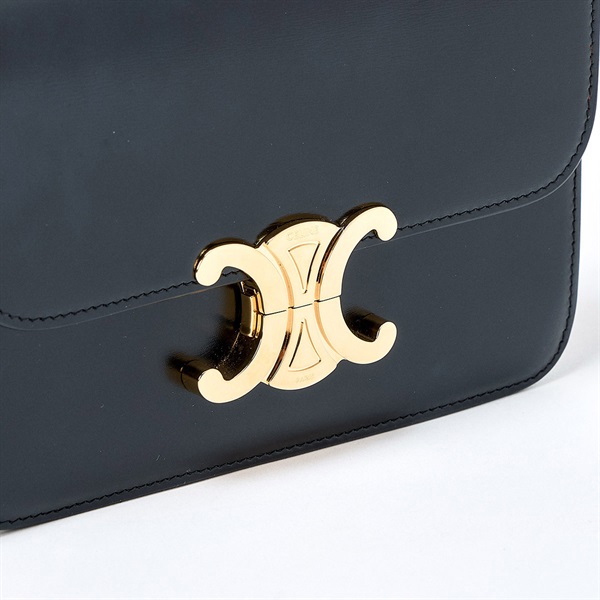CELINE トリオンフ ティーン ショルダーバッグ ブラック ゴールド シャイニーカーフスキンの画像4