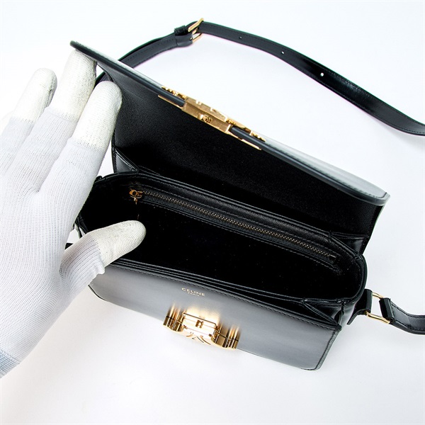 CELINE トリオンフ ティーン ショルダーバッグ ブラック ゴールド シャイニーカーフスキンの画像6