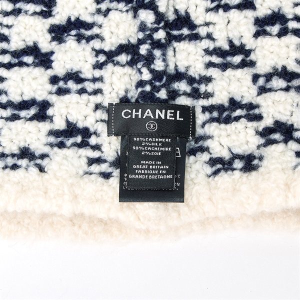 CHANEL ココマーク ニットキャップ 18B ネイビー ホワイト カシミヤ シルクの画像2