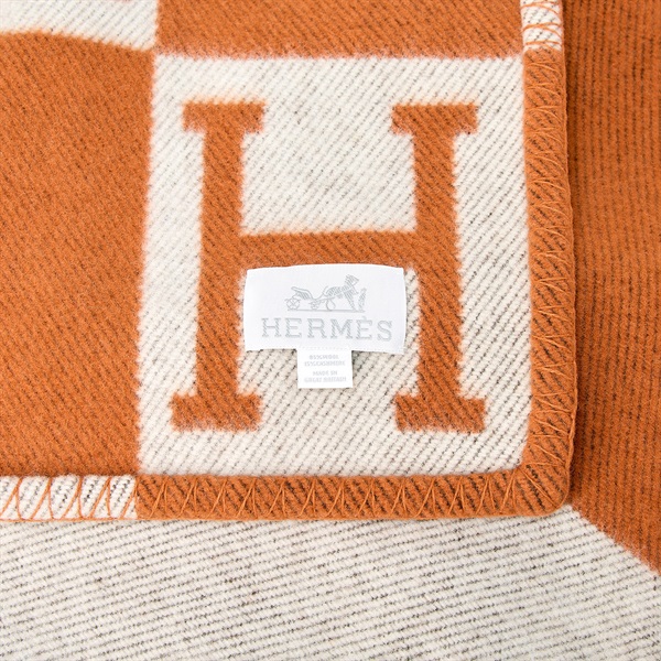 HERMES アヴァロン プレード ファッション雑貨 オレンジ ホワイト ウール カシミヤの画像2