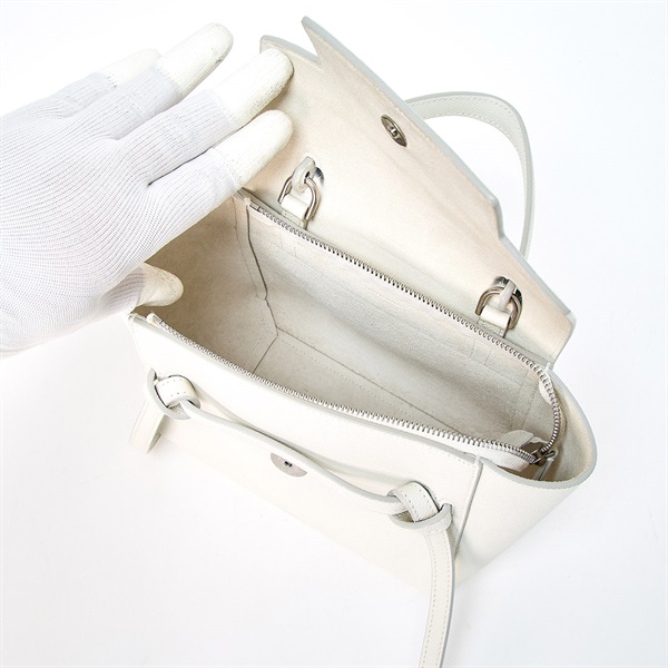 CELINE ベルトバッグ マイクロ ハンドバッグ 189153ZVA ホワイト シルバー グレインドカーフの画像5