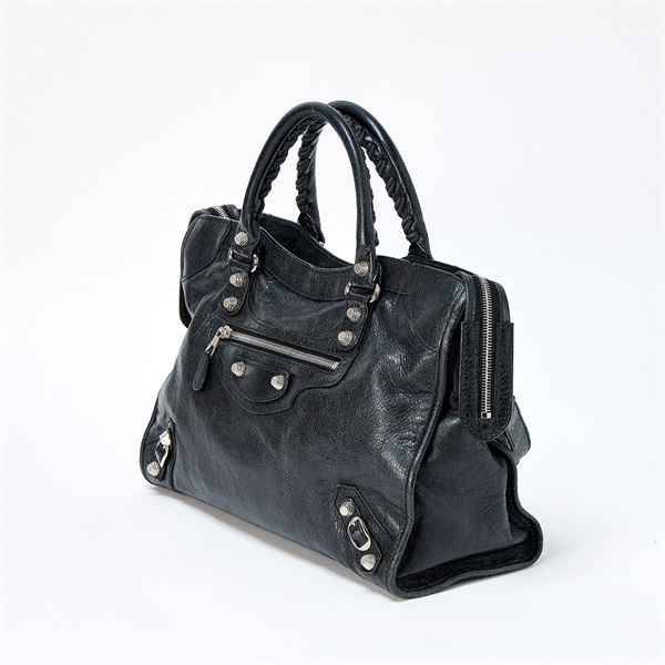 BALENCIAGA ジャイアント シティ ハンドバッグ 281770 ブラック シルバー レザーの画像1