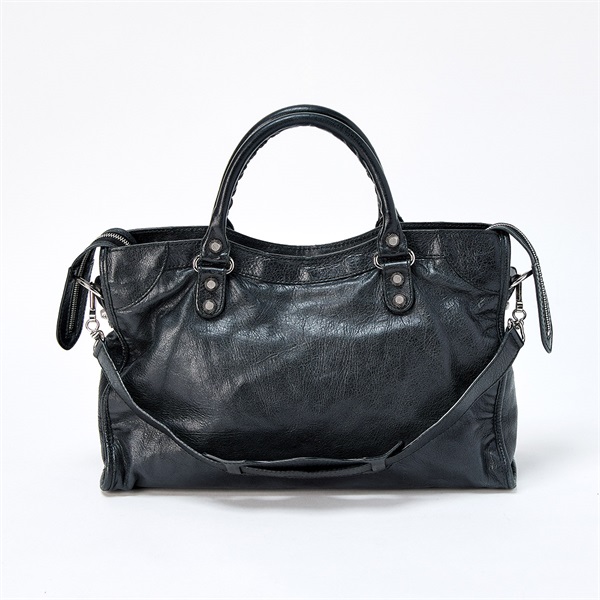 BALENCIAGA ジャイアント シティ ハンドバッグ 281770 ブラック シルバー レザーの画像2