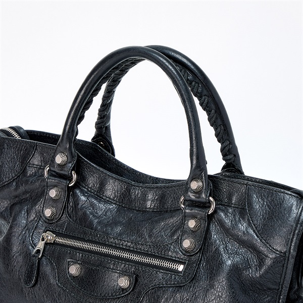 BALENCIAGA ジャイアント シティ ハンドバッグ 281770 ブラック シルバー レザーの画像3